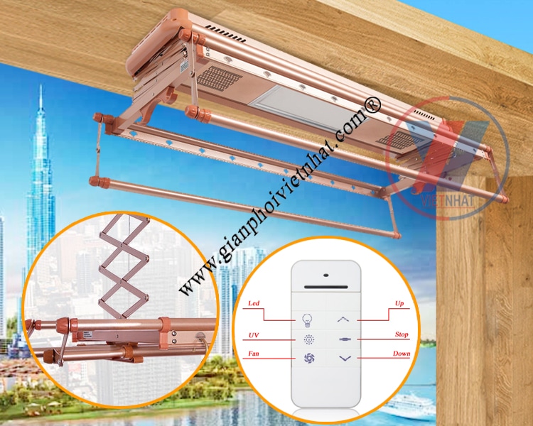 Giàn phơi điều khiển xép gọn trên trần